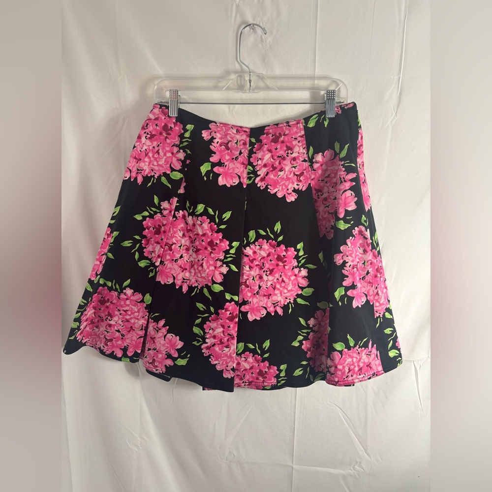 Y2K Pink+Black Floral Pleated‎ Femme Grunge Midi Skirt  Women's Size M-L